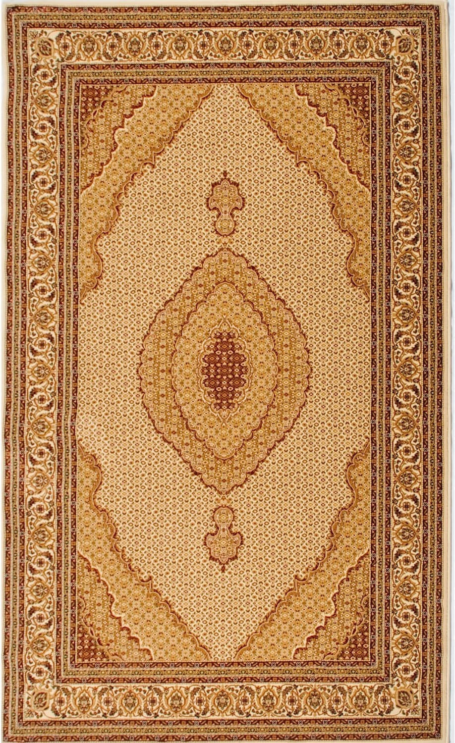 7' X 10' Beige and Ivory Oriental Power Loom Area Rug