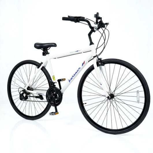 700C Hybrid Bike for Adult with 18-Speed Shimano Drivetrain and Phone Holder-White - Color: White - Size: 700C