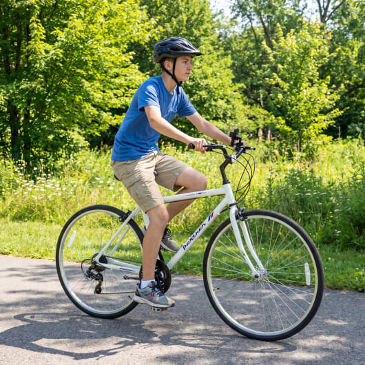 700C Hybrid Bike for Adult with 18-Speed Shimano Drivetrain and Phone Holder-White - Color: White - Size: 700C