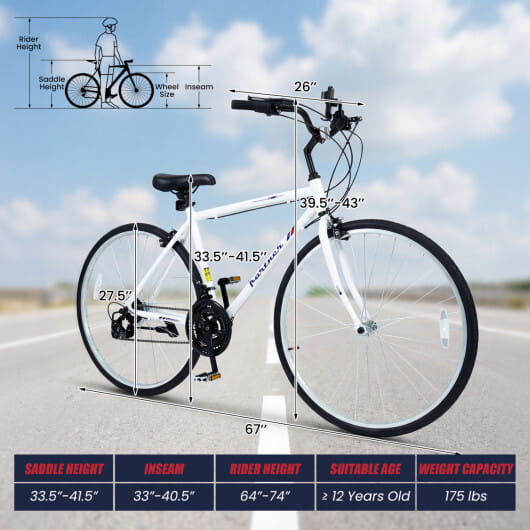 700C Hybrid Bike for Adult with 18-Speed Shimano Drivetrain and Phone Holder-White - Color: White - Size: 700C