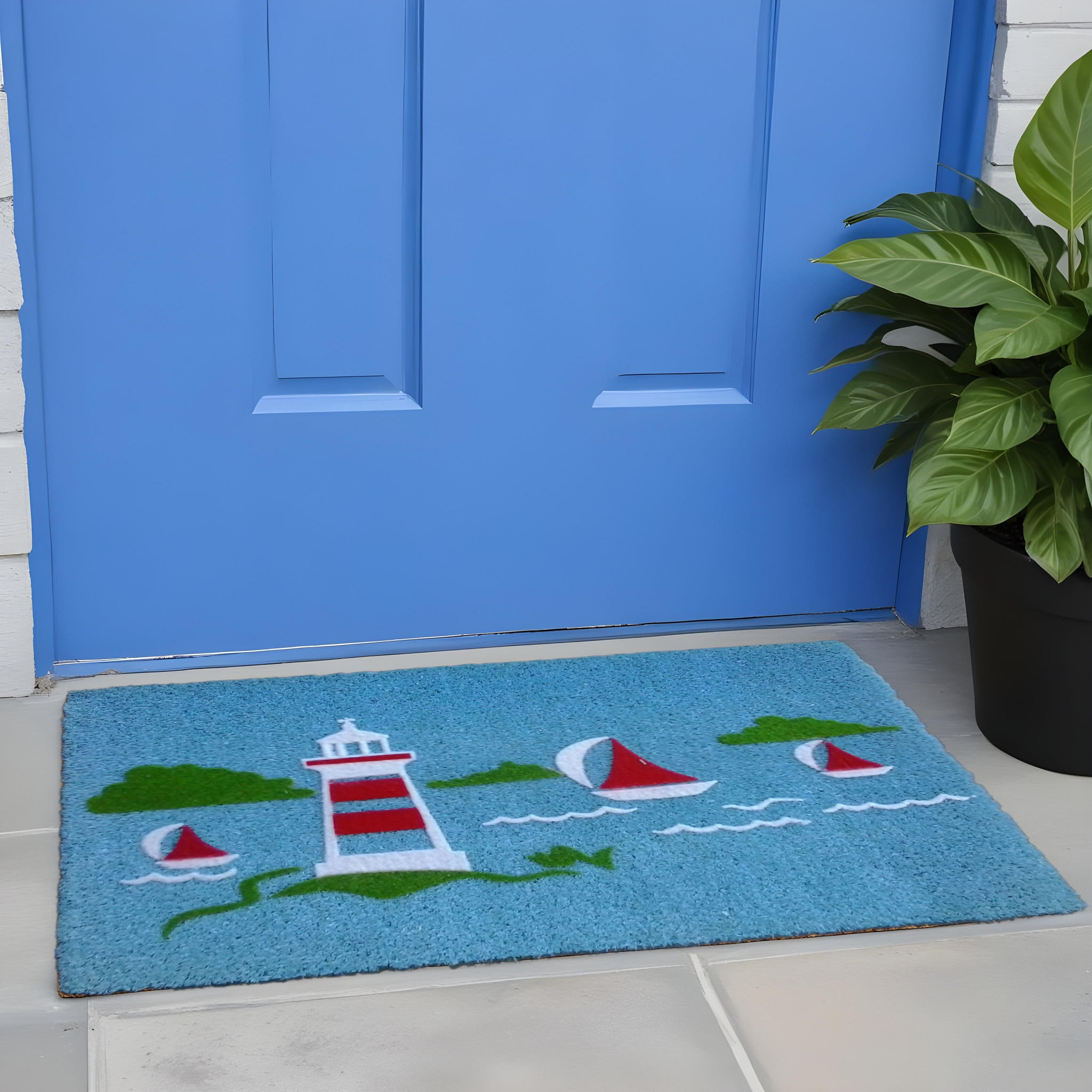 18" X 30" Blue Coir Tropical Outdoor Door Mat