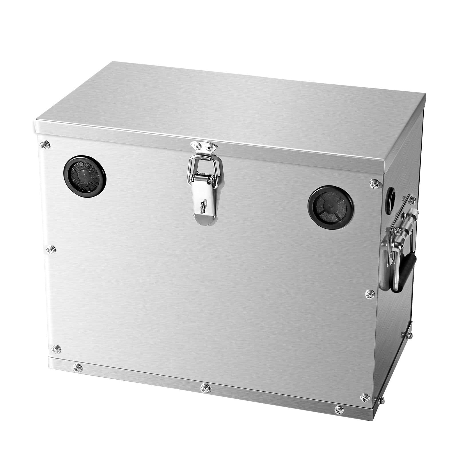 Battery Box, Group 24/31 Trolling Motor Battery Box, Marine Batteries Case with Lock, Handles and Rubber-Grommet Cable Holes, Stainless Steel Shell, Suitable for Cars, Boats & Trolling Motors