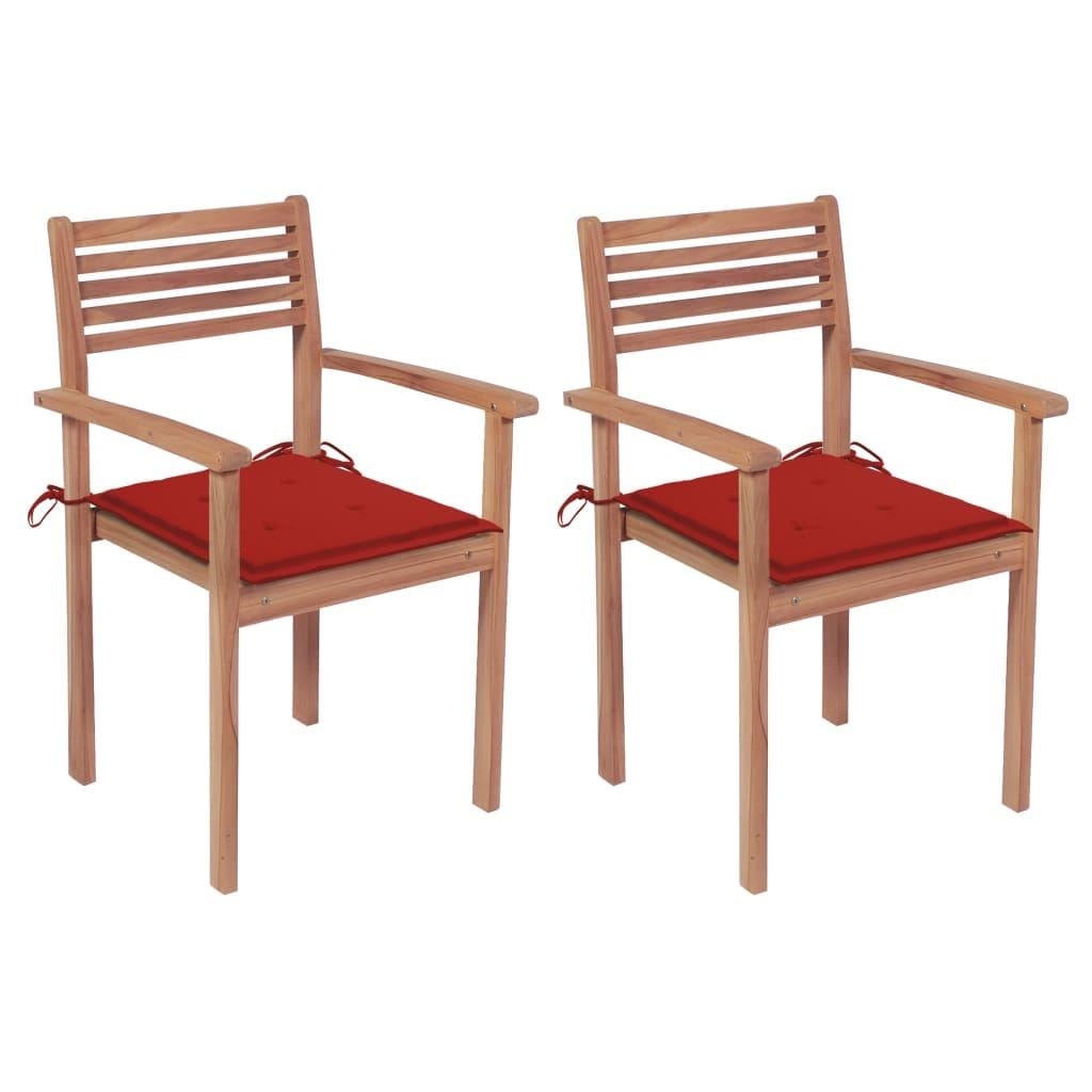 Patio Chairs 2 pcs with Red Cushions Solid Teak Wood