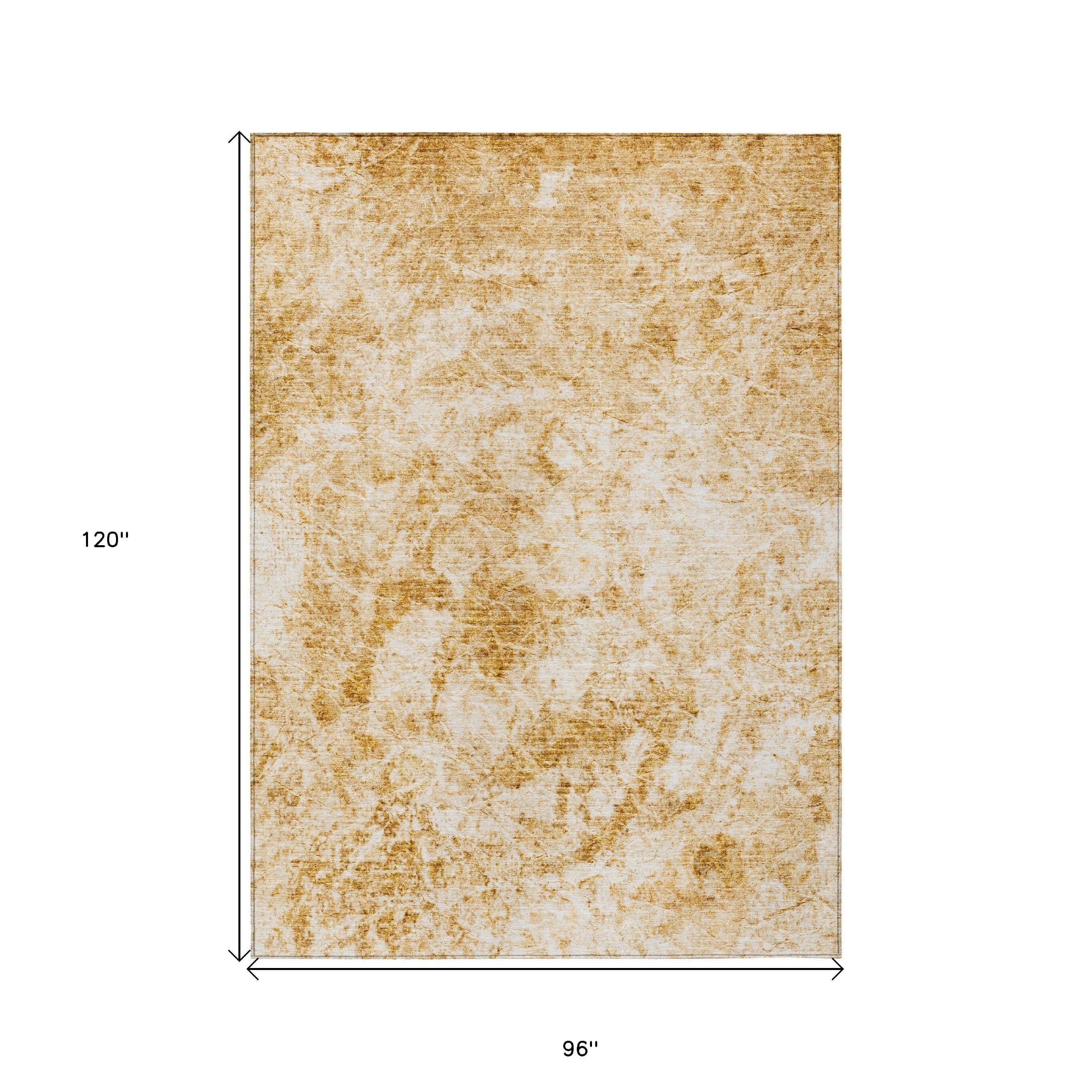 8' X 10' Beige and Gold Abstract Washable Non Skid Indoor Outdoor Area Rug
