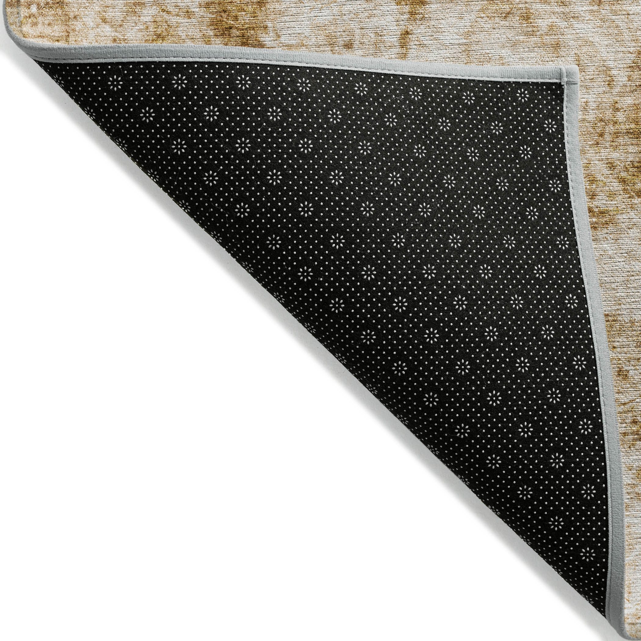 8' X 10' Beige and Gold Abstract Washable Non Skid Indoor Outdoor Area Rug