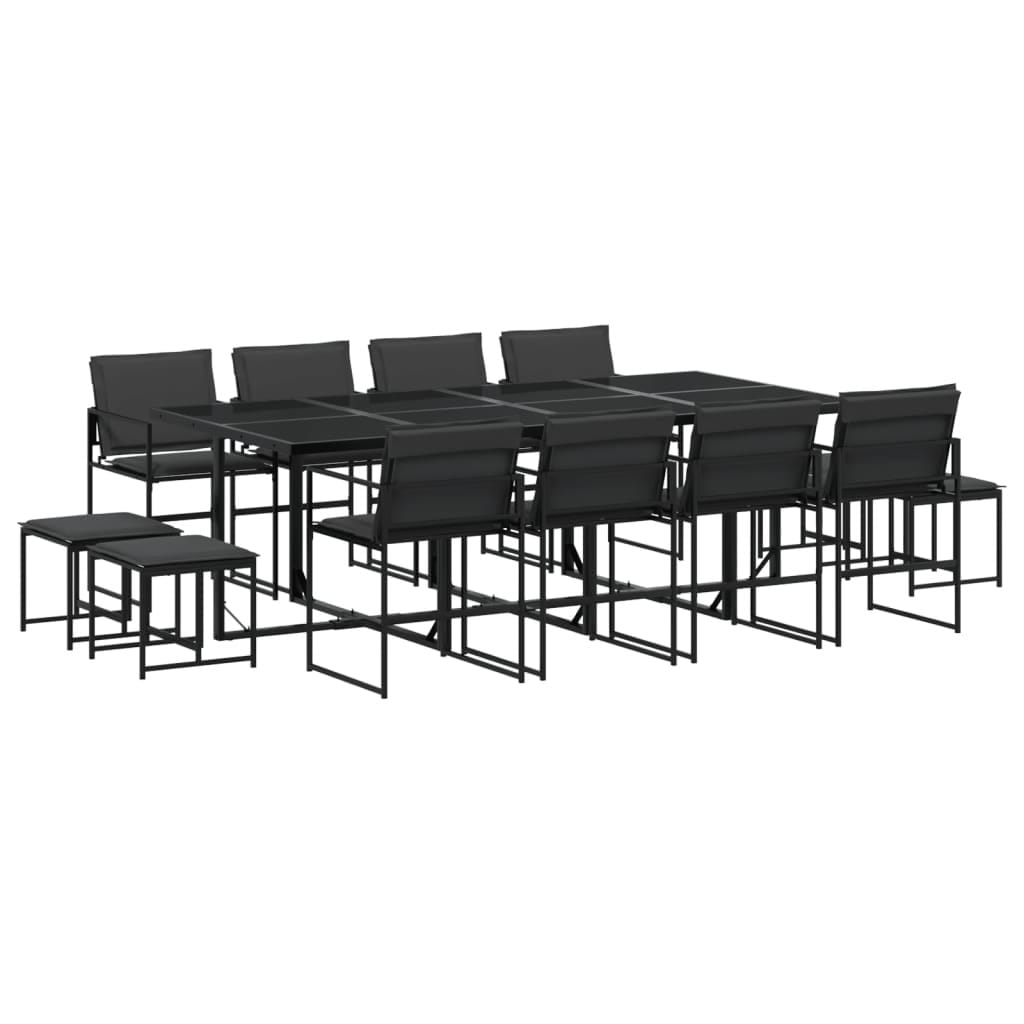 13 Piece Patio Dining Set with Cushions Black Textilene