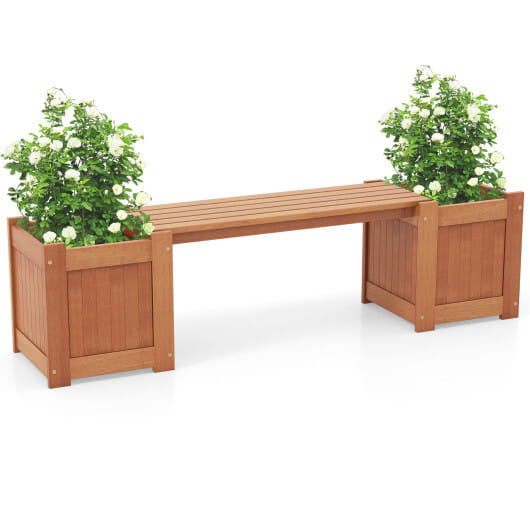 Hardwood Planter Box with Bench Garden Bench with 2 Side Flower Boxes - Color: Natural