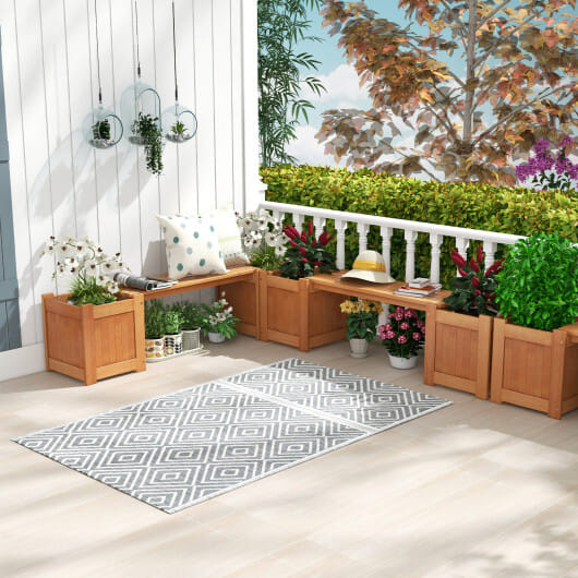 Hardwood Planter Box with Bench Garden Bench with 2 Side Flower Boxes - Color: Natural