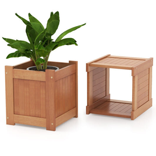 Hardwood Planter Box with Bench Garden Bench with 2 Side Flower Boxes - Color: Natural