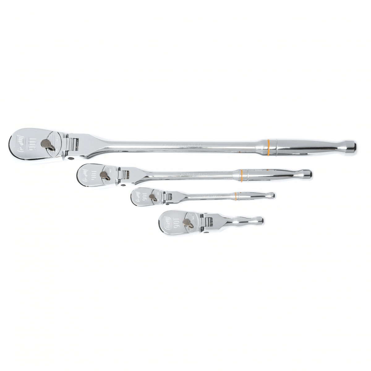 GearWrench 4 Piece 1/4 Inch, 3/8 Inch & 1/2 Inch Drive 90-Tooth Flex Head Teardrop Ratchet Set
