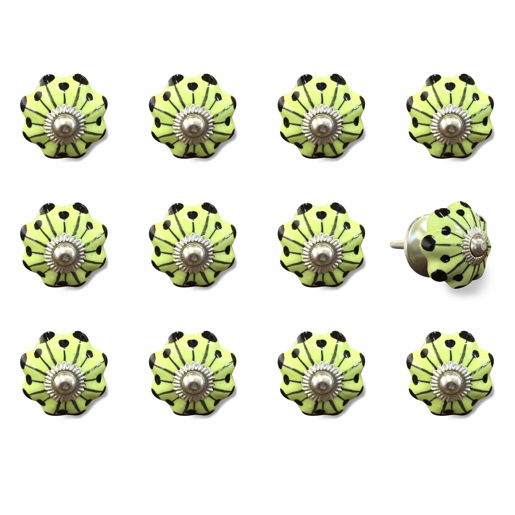1.5" X 1.5" X 1.5" Yellow Green And Silver  Knobs 12 Pack
