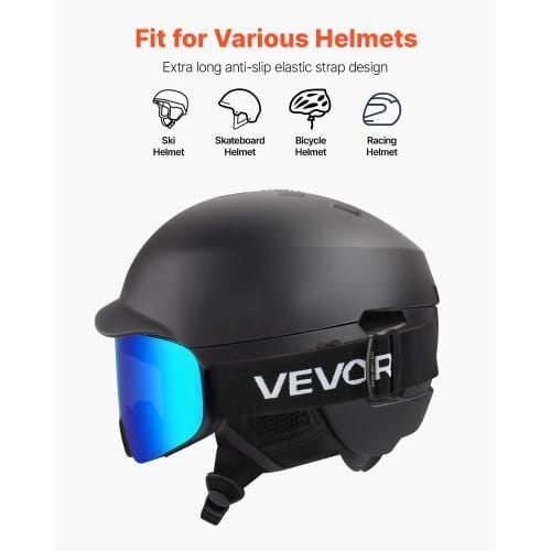 Frameless Ski Goggles, Magnet Cylindrical Lens with Dark Blue Revo Coating, OTG Anti fog Snow Goggles for Men Women, TPU Frame & Ventilation Structure, Fit for Skiing, Skating, Snowboarding