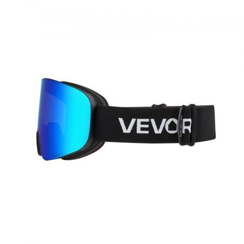 Frameless Ski Goggles, Magnet Cylindrical Lens with Dark Blue Revo Coating, OTG Anti fog Snow Goggles for Men Women, TPU Frame & Ventilation Structure, Fit for Skiing, Skating, Snowboarding