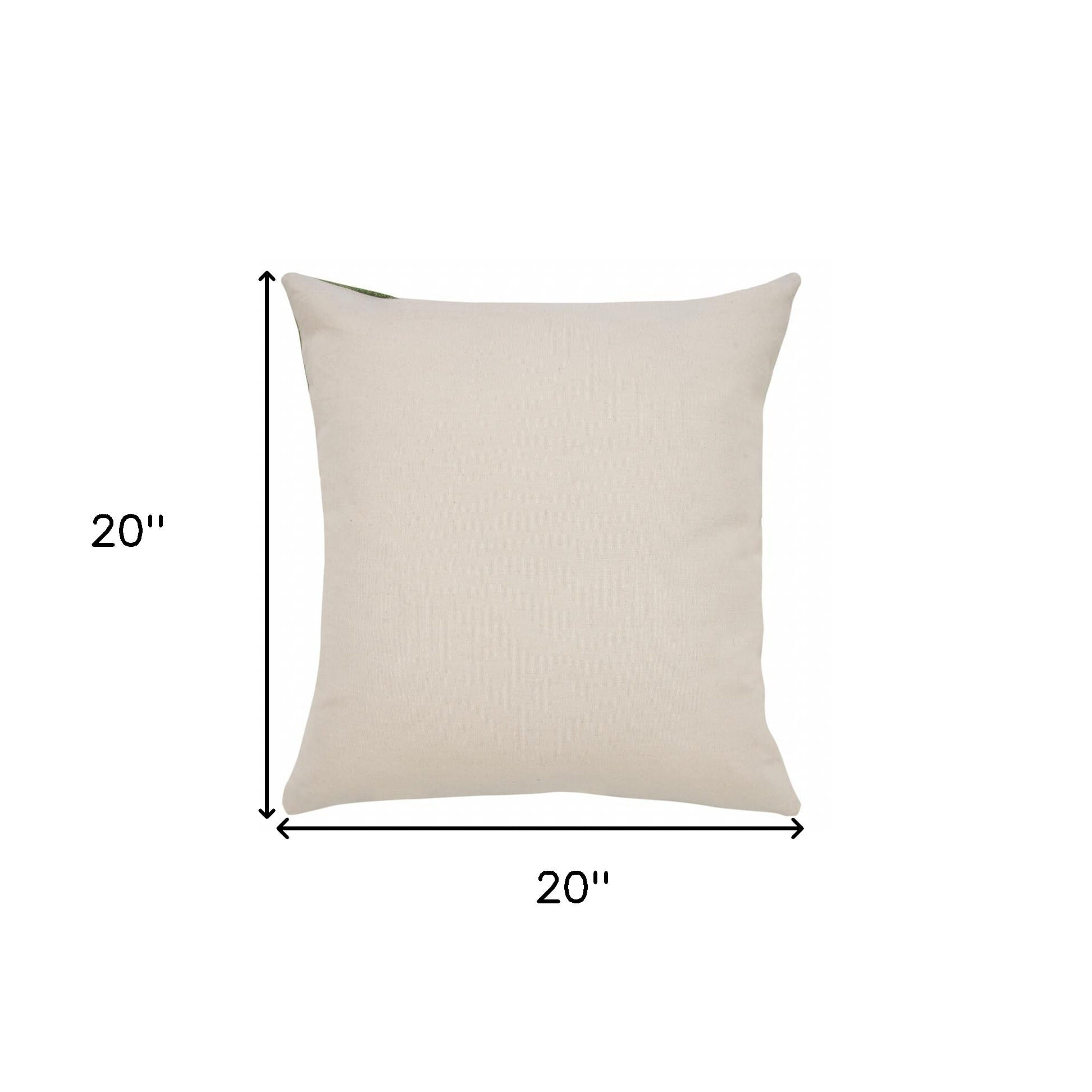 20" X 20" Green And White 100% Cotton Striped Zippered Pillow