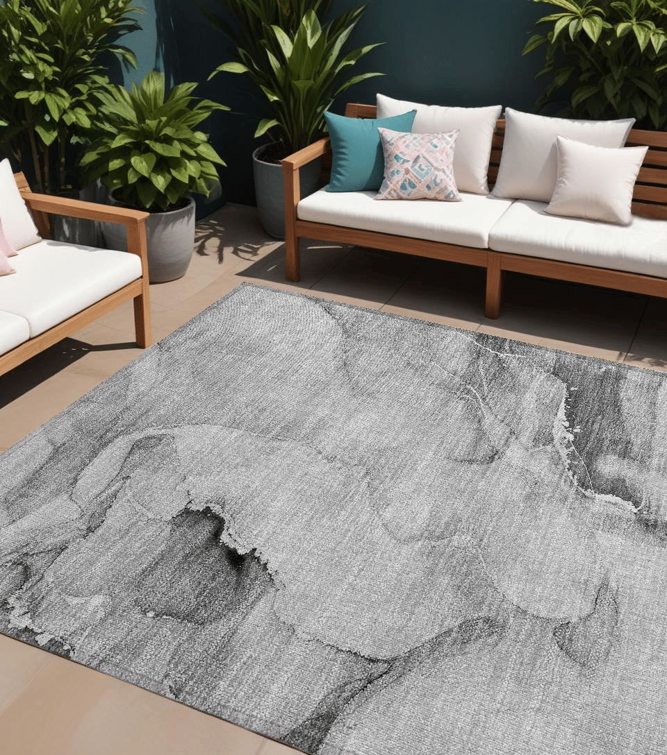9' X 12' Gray and Ivory Abstract Washable Non Skid Indoor Outdoor Area Rug