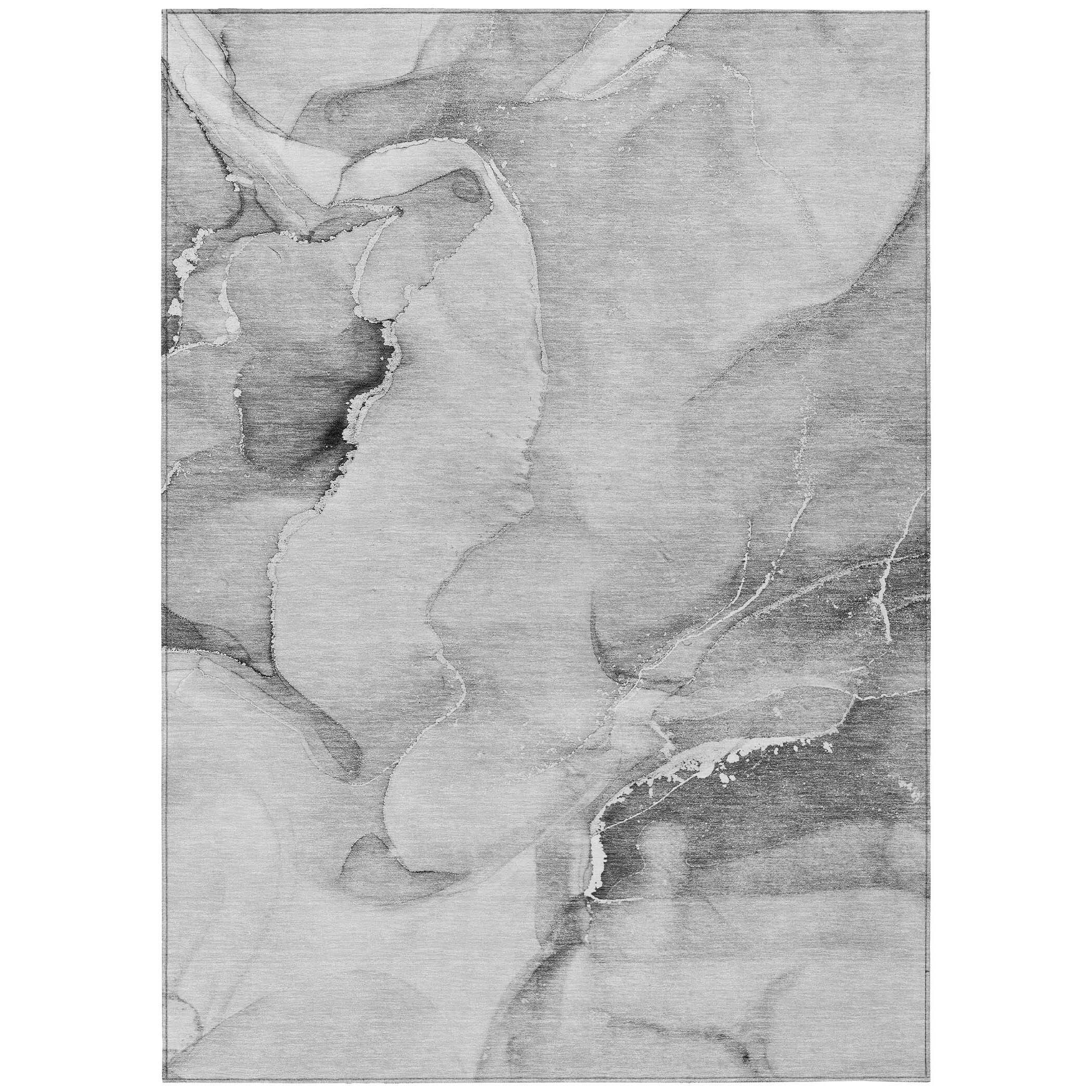 9' X 12' Gray and Ivory Abstract Washable Non Skid Indoor Outdoor Area Rug