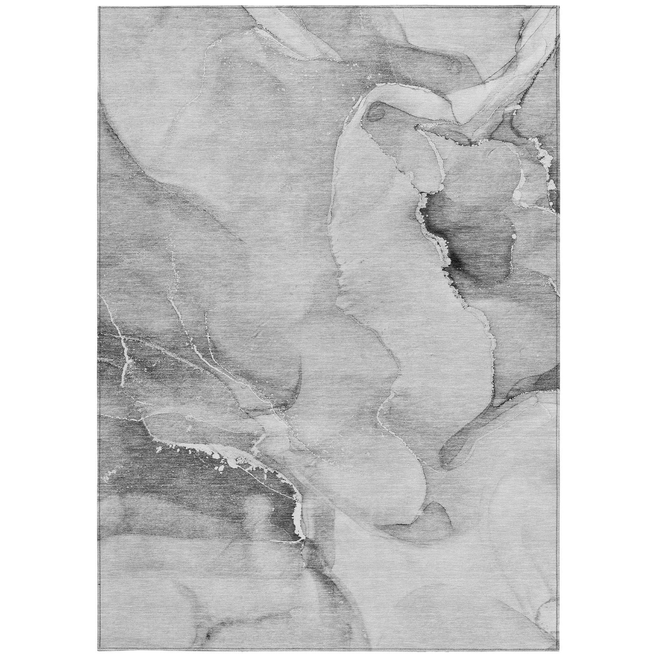 9' X 12' Gray and Ivory Abstract Washable Non Skid Indoor Outdoor Area Rug