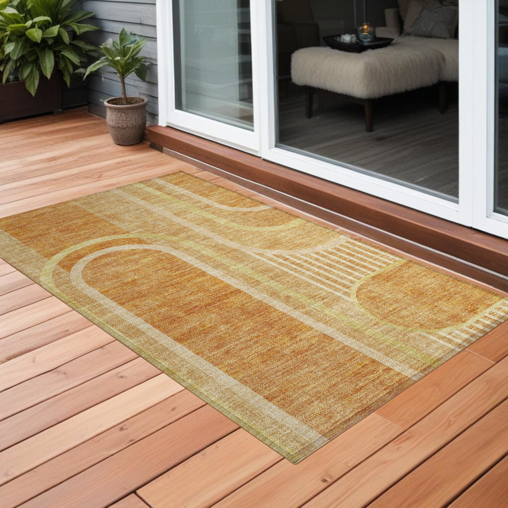 2' X 3' Terra Cotta Abstract Washable Indoor Outdoor Area Rug