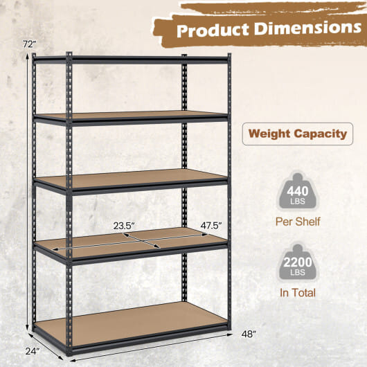 5-Tier Garage Shelving Unit 2200 LBS Heavy Duty Adjustable Utility Rack-Set of 2 - Size: Set of 2