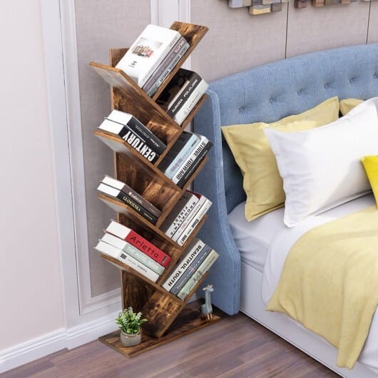 8-Tier Free Standing Tree Bookshelf-Coffee - Color: Coffee