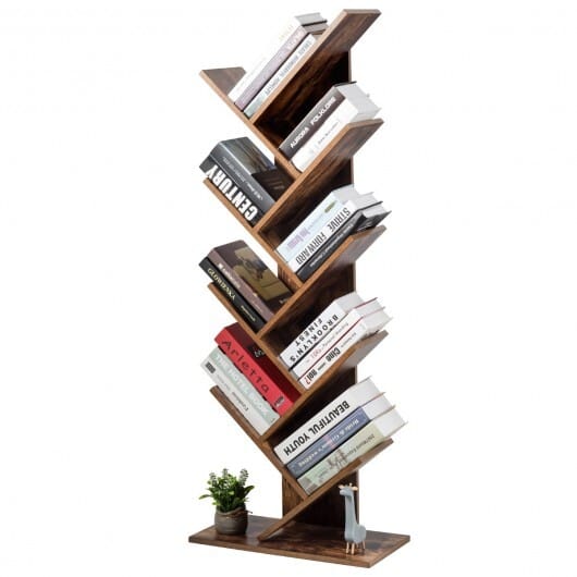 8-Tier Free Standing Tree Bookshelf-Coffee - Color: Coffee