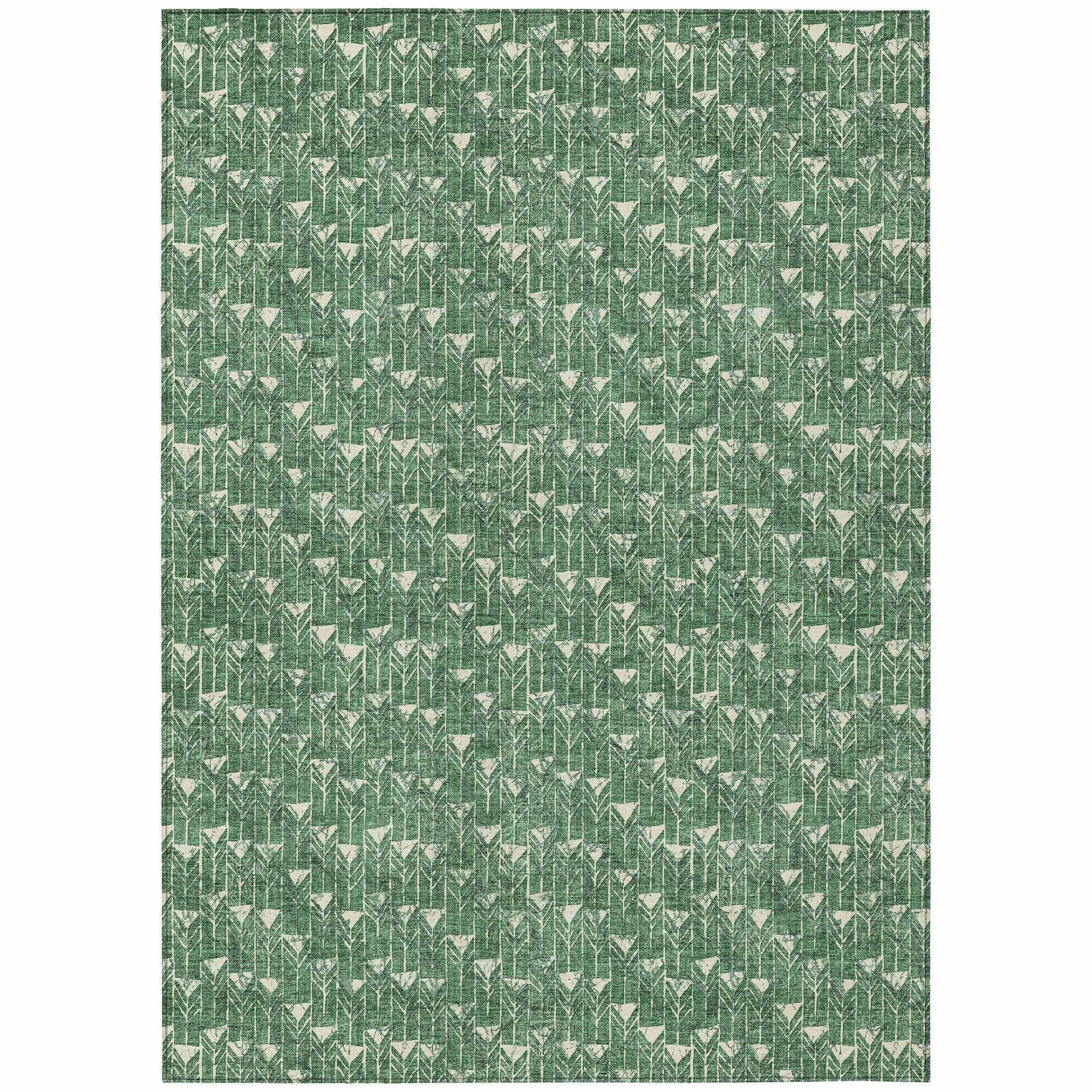 9' X 12' Sage Geometric Washable Non Skid Indoor Outdoor Area Rug