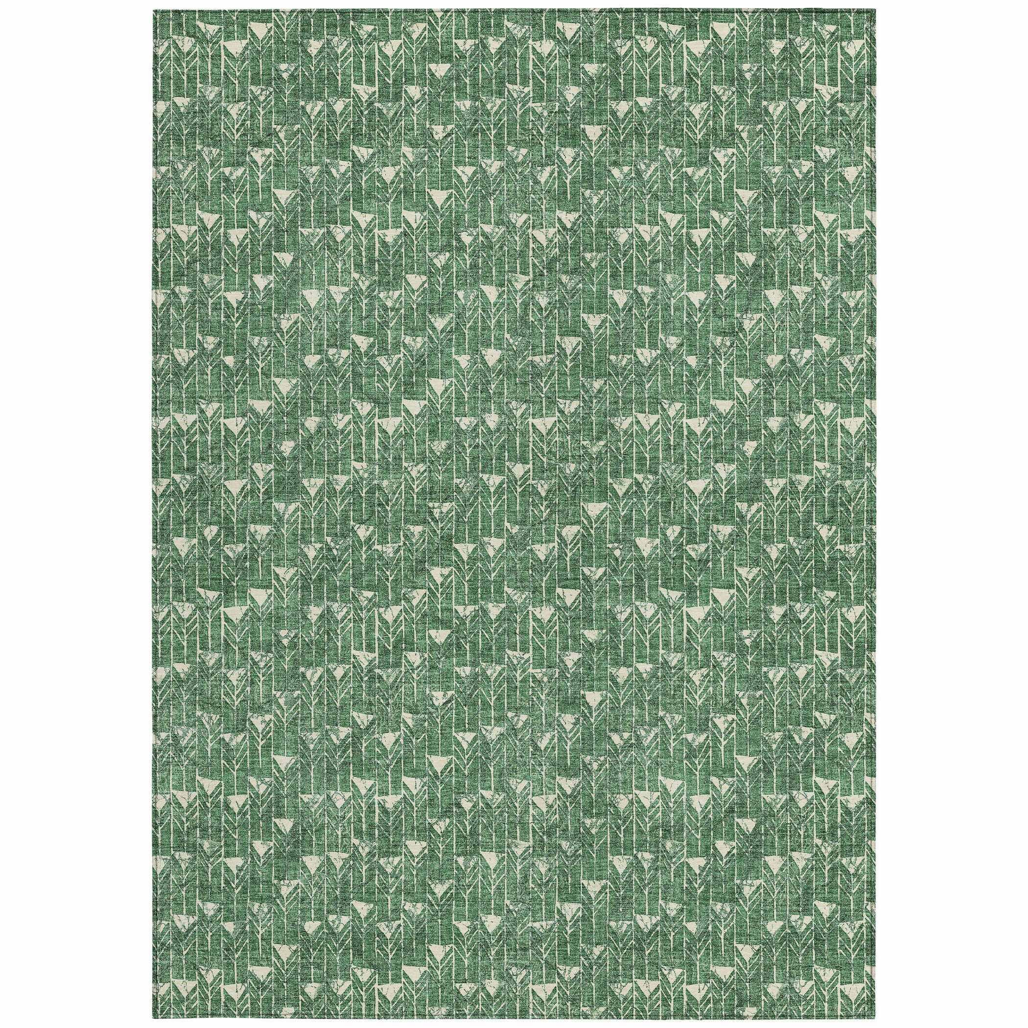 9' X 12' Sage Geometric Washable Non Skid Indoor Outdoor Area Rug