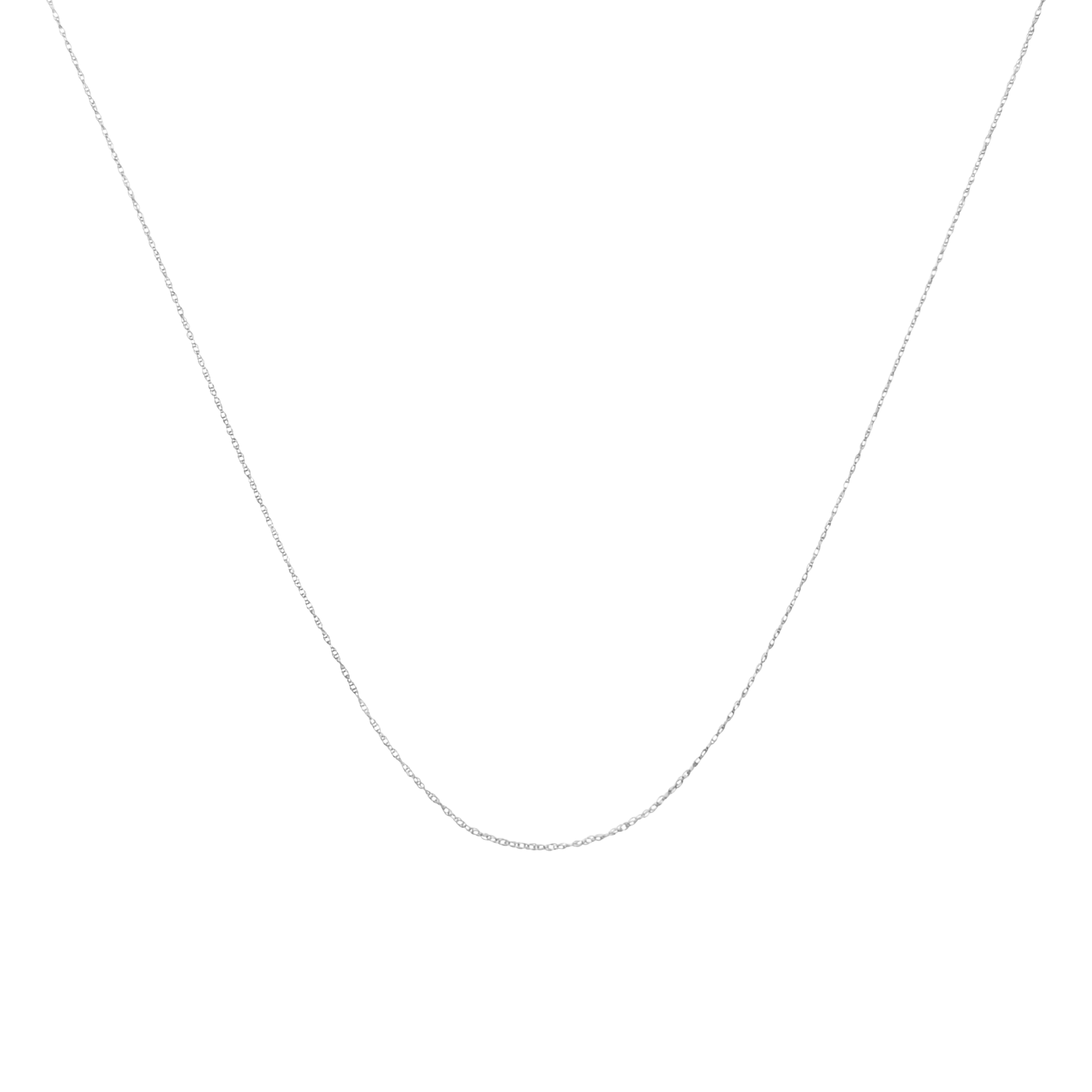 Solid 10K White Gold 0.5mm Rope Chain Necklace. Unisex Chain - Size 20" Inches