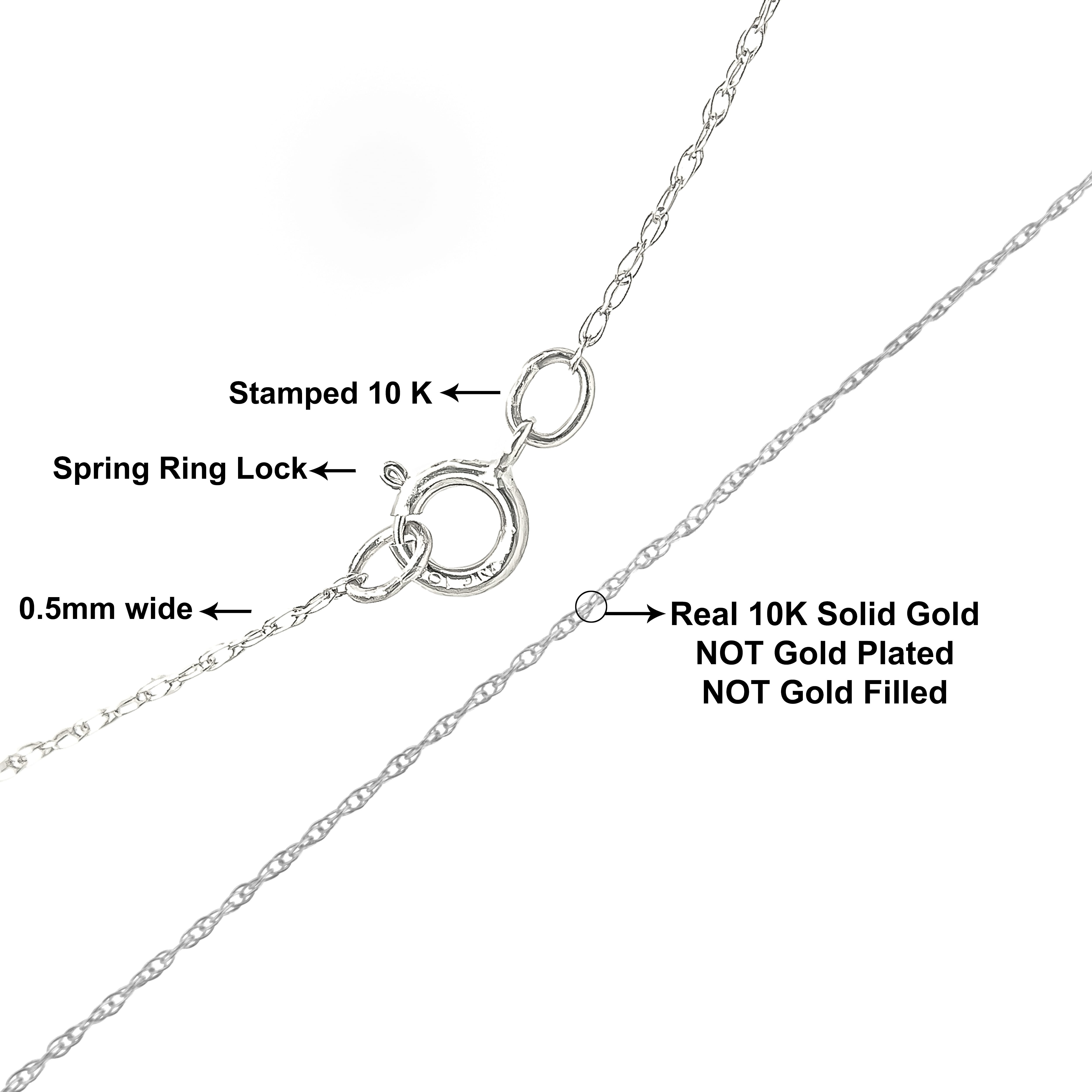 Solid 10K White Gold 0.5mm Rope Chain Necklace. Unisex Chain - Size 20" Inches