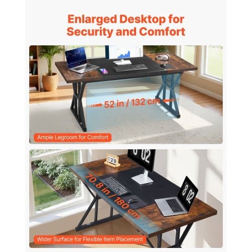 Executive Desk 70.9 x 31.5 inch, Large Computer Desk PC Workstation for Home Office, Modern Simple Wood Laptop Study Writing Table Metal Frame Business Furniture, Rustic Brown and Black