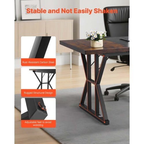 Executive Desk 70.9 x 31.5 inch, Large Computer Desk PC Workstation for Home Office, Modern Simple Wood Laptop Study Writing Table Metal Frame Business Furniture, Rustic Brown and Black
