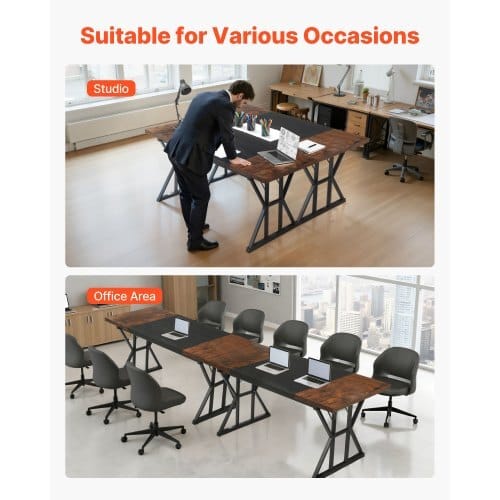 Executive Desk 70.9 x 31.5 inch, Large Computer Desk PC Workstation for Home Office, Modern Simple Wood Laptop Study Writing Table Metal Frame Business Furniture, Rustic Brown and Black