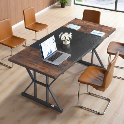 Executive Desk 70.9 x 31.5 inch, Large Computer Desk PC Workstation for Home Office, Modern Simple Wood Laptop Study Writing Table Metal Frame Business Furniture, Rustic Brown and Black