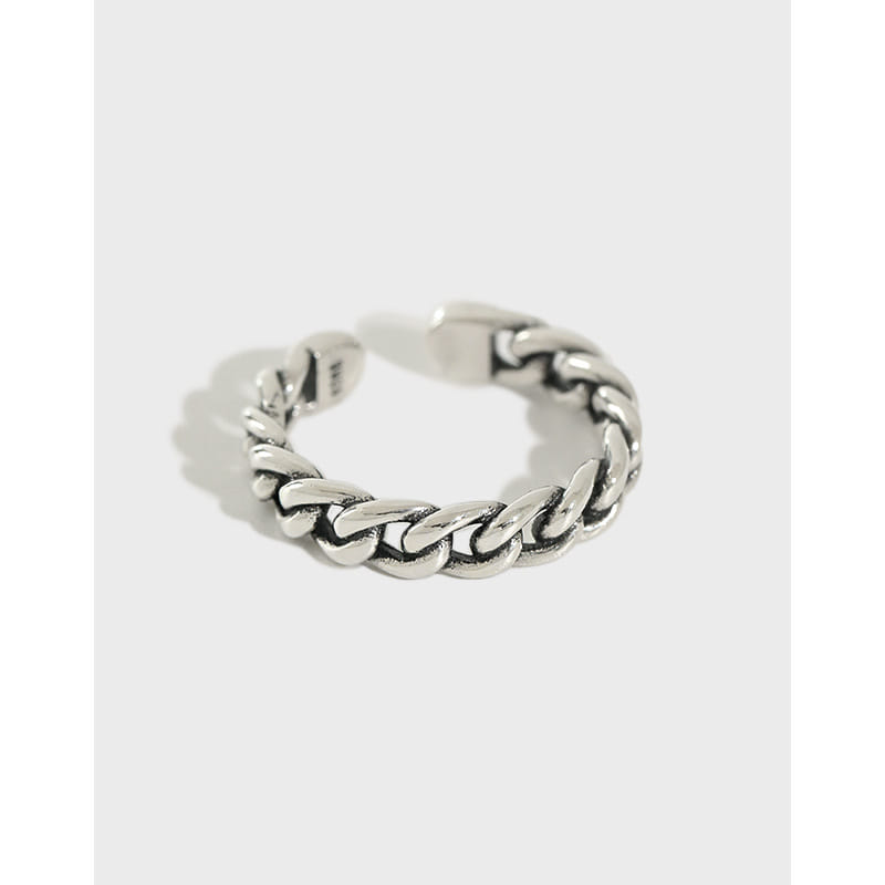 Vintage Hollow Curb Chain 925 Sterling Silver Adjustable Ring