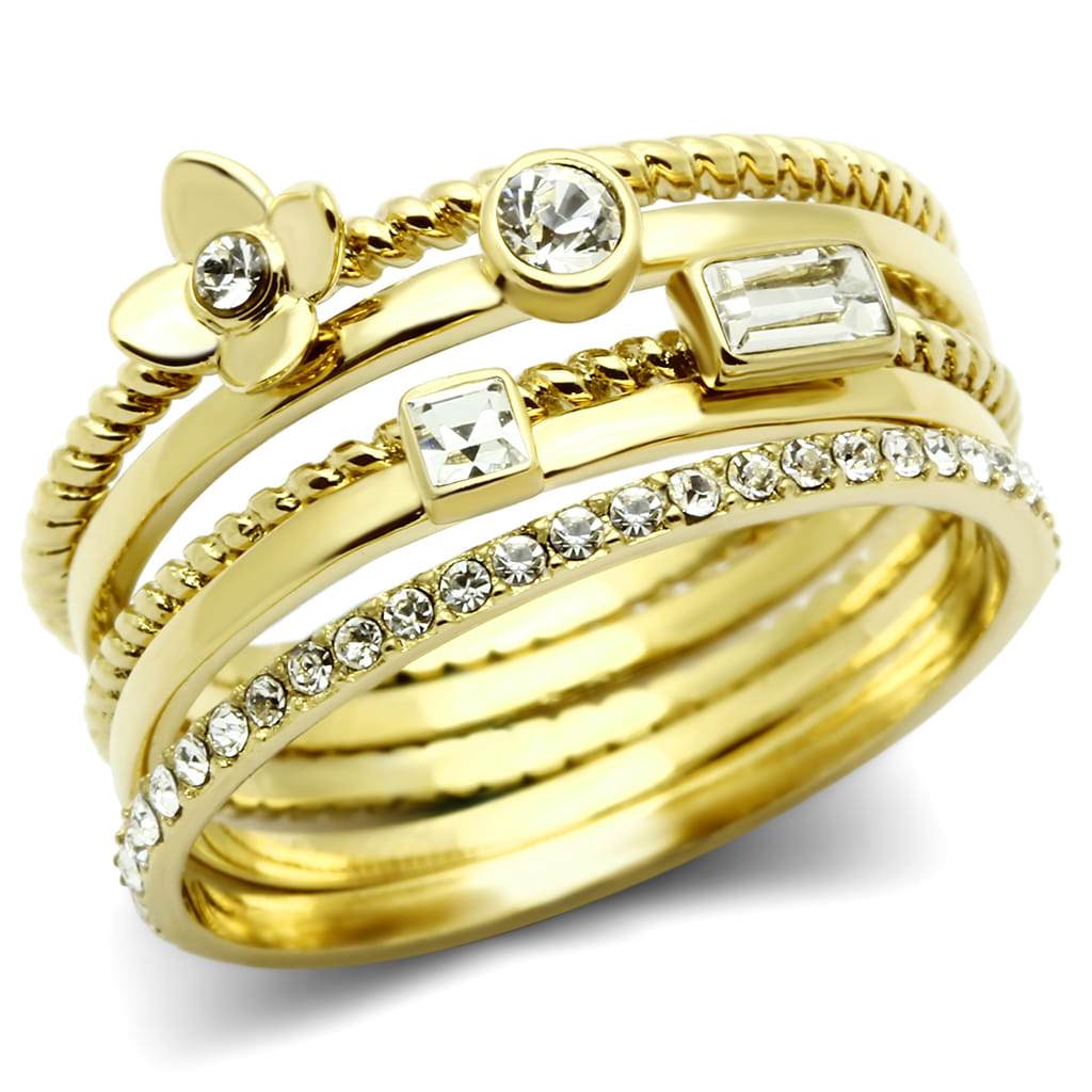 GL322 - IP Gold(Ion Plating) Brass Ring with Top Grade Crystal in Clear