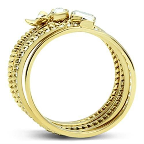 GL322 - IP Gold(Ion Plating) Brass Ring with Top Grade Crystal in Clear