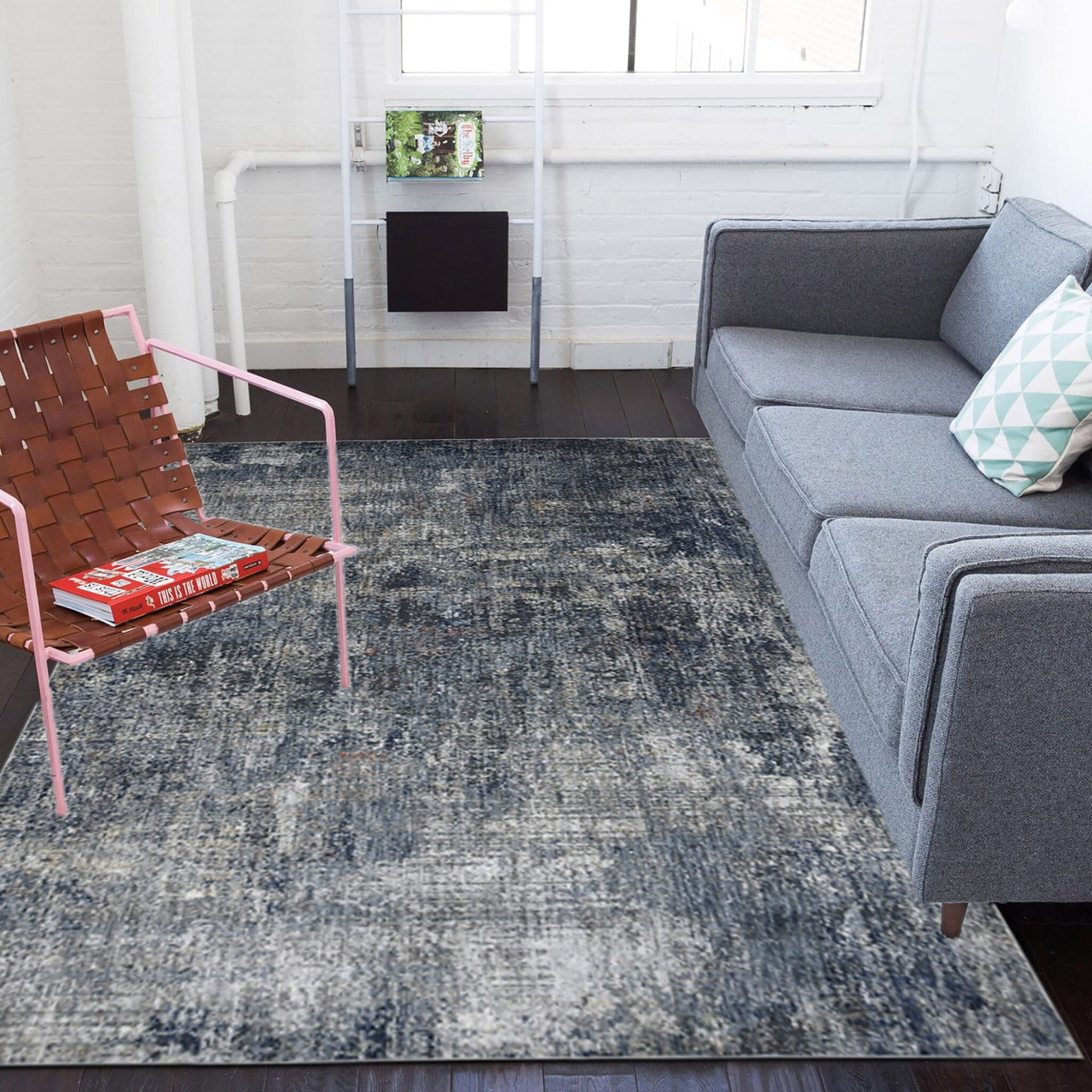 10' X 14' Ivory Navy and Gray Abstract Power Loom Area Rug