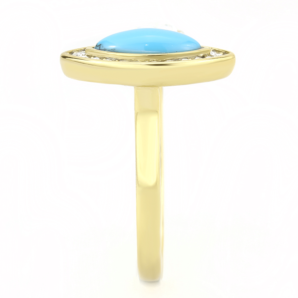 TK3592 - IP Gold(Ion Plating) Stainless Steel Ring with Synthetic Turquoise in Turquoise