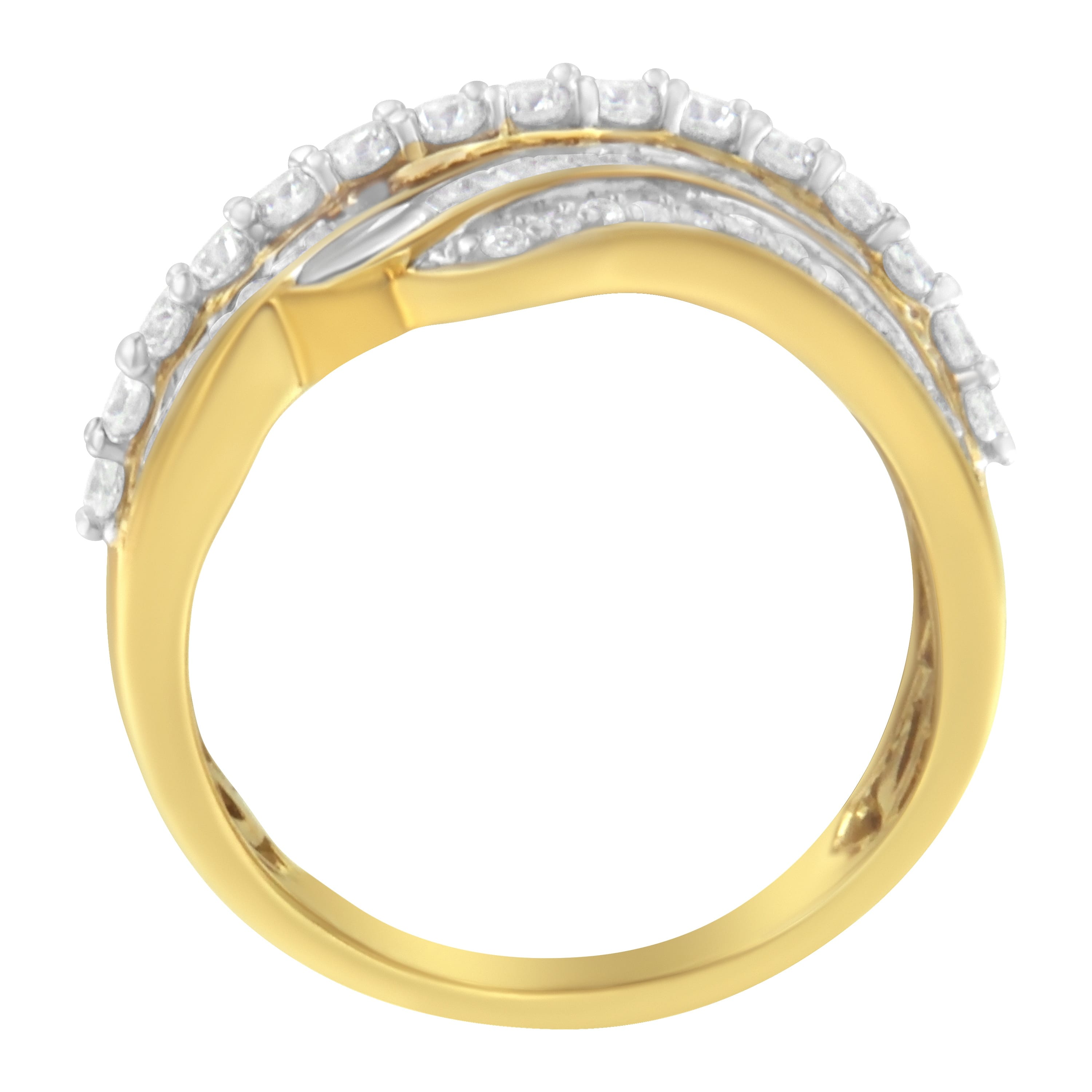 10K Yellow Gold 1.0 Cttw Baguette and Round Diamond Multi-Row Wave Bypass Ring ( Color, Clarity) - Size 9