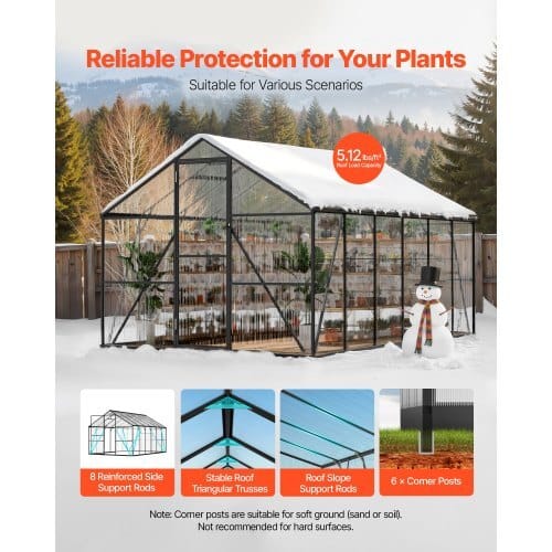 8 x 12 FT Polycarbonate Greenhouse, Heavy Duty Outdoor Green House with Adjustable Vent & Push-Pull Lockable Door, Quick Setup, Aluminum Frame Walk-in Greenhouse Sunroom for Outside Garden Lawn