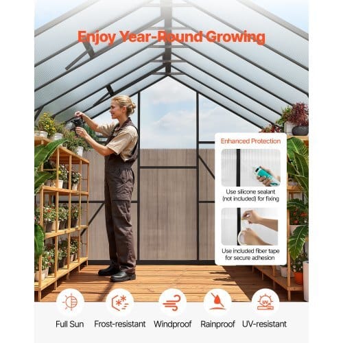 8 x 12 FT Polycarbonate Greenhouse, Heavy Duty Outdoor Green House with Adjustable Vent & Push-Pull Lockable Door, Quick Setup, Aluminum Frame Walk-in Greenhouse Sunroom for Outside Garden Lawn