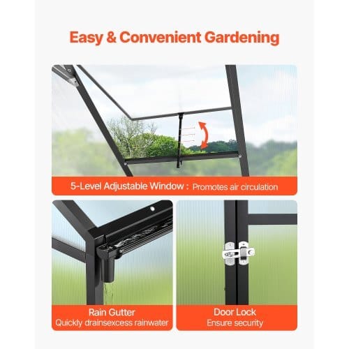 8 x 12 FT Polycarbonate Greenhouse, Heavy Duty Outdoor Green House with Adjustable Vent & Push-Pull Lockable Door, Quick Setup, Aluminum Frame Walk-in Greenhouse Sunroom for Outside Garden Lawn