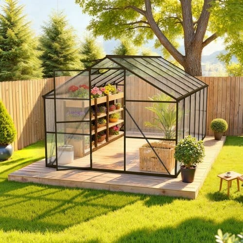 8 x 12 FT Polycarbonate Greenhouse, Heavy Duty Outdoor Green House with Adjustable Vent & Push-Pull Lockable Door, Quick Setup, Aluminum Frame Walk-in Greenhouse Sunroom for Outside Garden Lawn