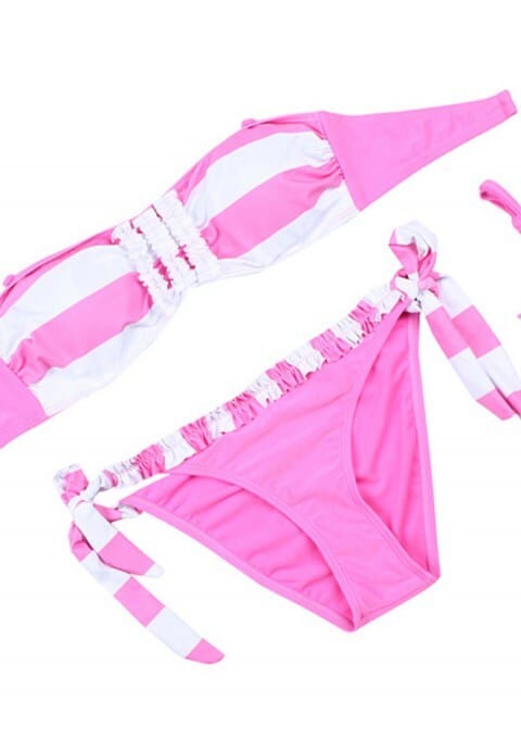Sexy Strapless Bikini Sexy Stripe Elasticity Swimsuit
