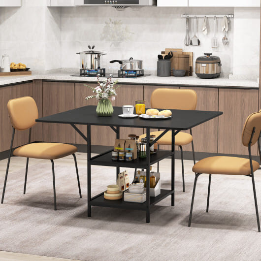 47 Inch Rectangular Dining Table with 2 Open Storage Shelves and Sturdy Metal Legs for 4-6-Rustic Brown costway2