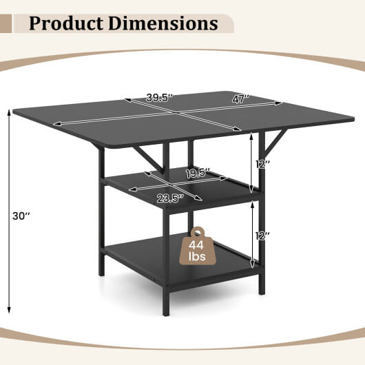 47 Inch Rectangular Dining Table with 2 Open Storage Shelves and Sturdy Metal Legs for 4-6-Rustic Brown costway2