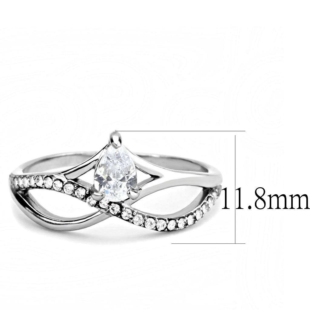 DA149 - High polished (no plating) Stainless Steel Ring with AAA Grade CZ in Clear