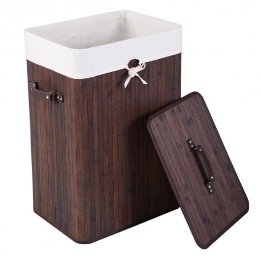 Rectangle Bamboo Hamper Laundry Basket Washing Cloth Bin Storage Bag Lid 3 color-Brown - Color: Brown