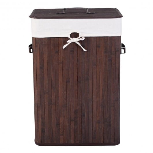 Rectangle Bamboo Hamper Laundry Basket Washing Cloth Bin Storage Bag Lid 3 color-Brown - Color: Brown