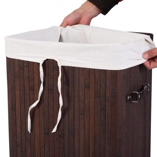 Rectangle Bamboo Hamper Laundry Basket Washing Cloth Bin Storage Bag Lid 3 color-Brown - Color: Brown